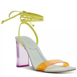 NWT Steve Madden Elvy Ankle Wrap Block Heel Sandal in Yellow Sz 6